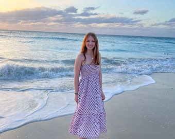 Cotton Block Print Dress: Strapless Maxi Skirt, Handmade in Jaipur