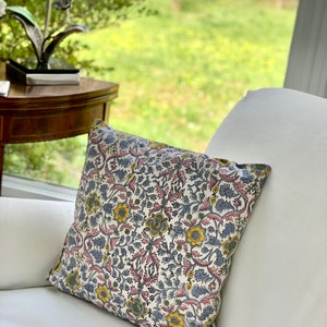 Hand Block Print Pillow Cover: Floral Cotton Pillow Sham (16x16”) image 5