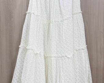 White Eyelet Maxi Skirt | Hand Printed Cotton Skirt | Block Print Maxi Skirt | White Indian Cotton Maxi Skirt