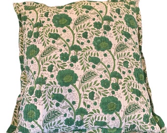 Hand Block Print Pillow Cover: Quilted Cotton Floral Sham