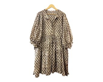 Hand Block Print Cotton Midi Dress: Lightweight Summer Dress