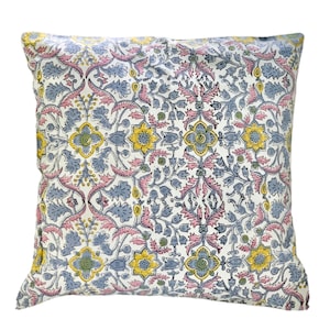 Hand Block Print Pillow Cover: Floral Cotton Pillow Sham (16x16”) image 1