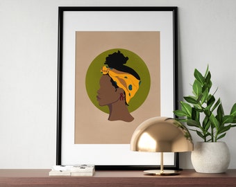 Head Wrap Art Print | Black Girl Art Print | Black Hair Art | Black Women Art | African Inspired Head Wrap Art