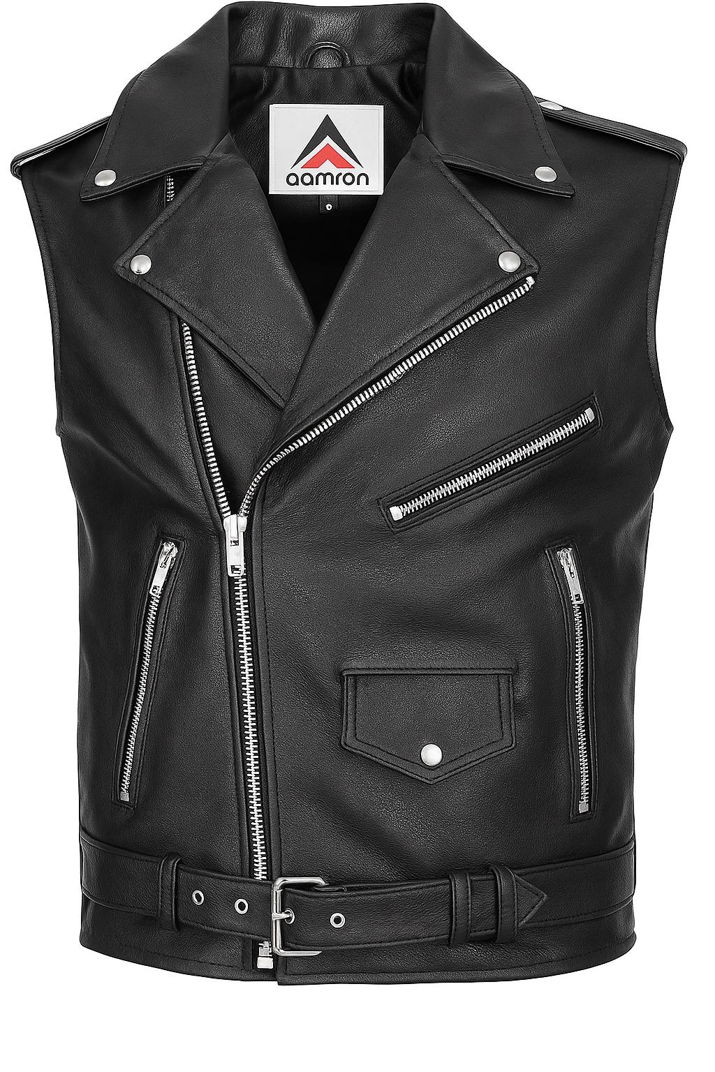 Men's Black Leather Biker Vest: Sleeveless Rocker Waistcoat - Etsy