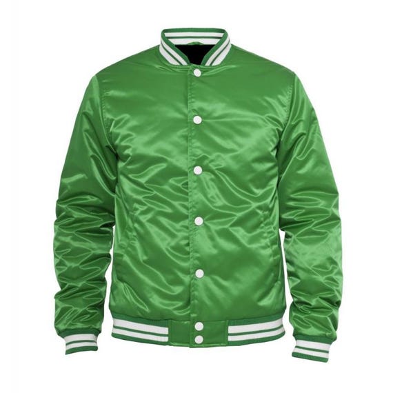 embroidered satin jacket サテンジャケット Custom Embroidered Satin Varsity Jacket: Quilted Lining, Snap