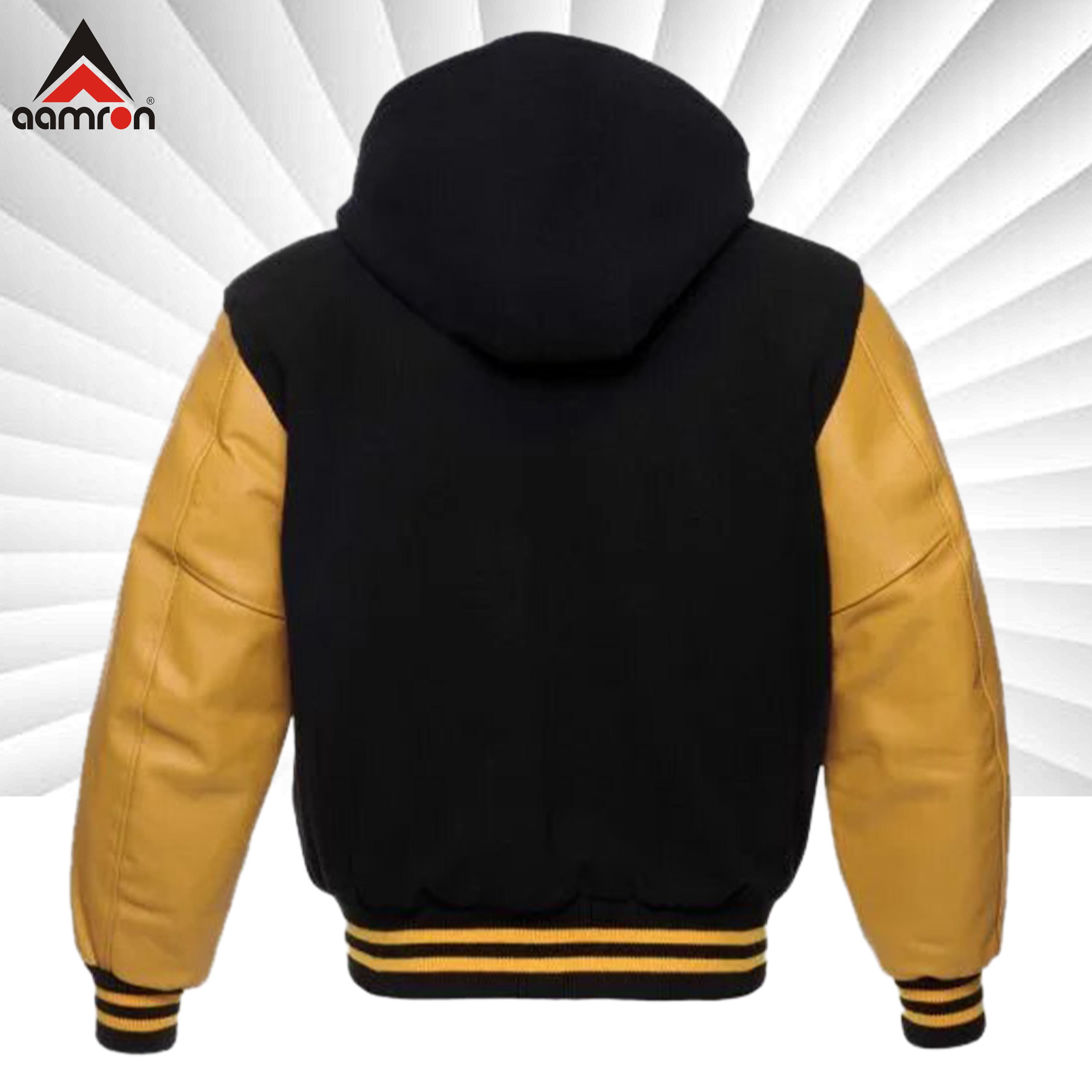Custom Letterman Jacket: Black Wool & Yellow Leather Varsity 