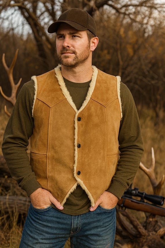Men's Genuine Suede Leather Vest With Soft Faux Shearling Lining