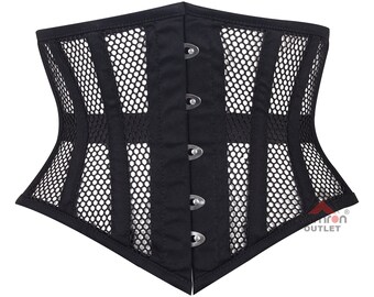 Corset sous la poitrine en résille noire pour femme | Corsets en filet pour femmes avec serre-taille | Corset avec baleines en acier | Corset sous la poitrine en sablier | Corset de mariée M05