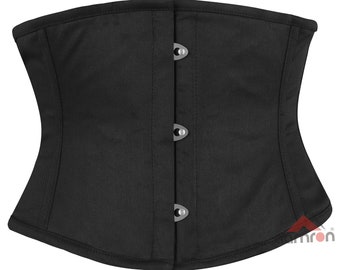 MODA Women's Waist Trainer Cincher Heavy Duty Steel Boned Underbust Waspie Cotton Corset | Gothic Style Corsets | Black Corset Belt C07