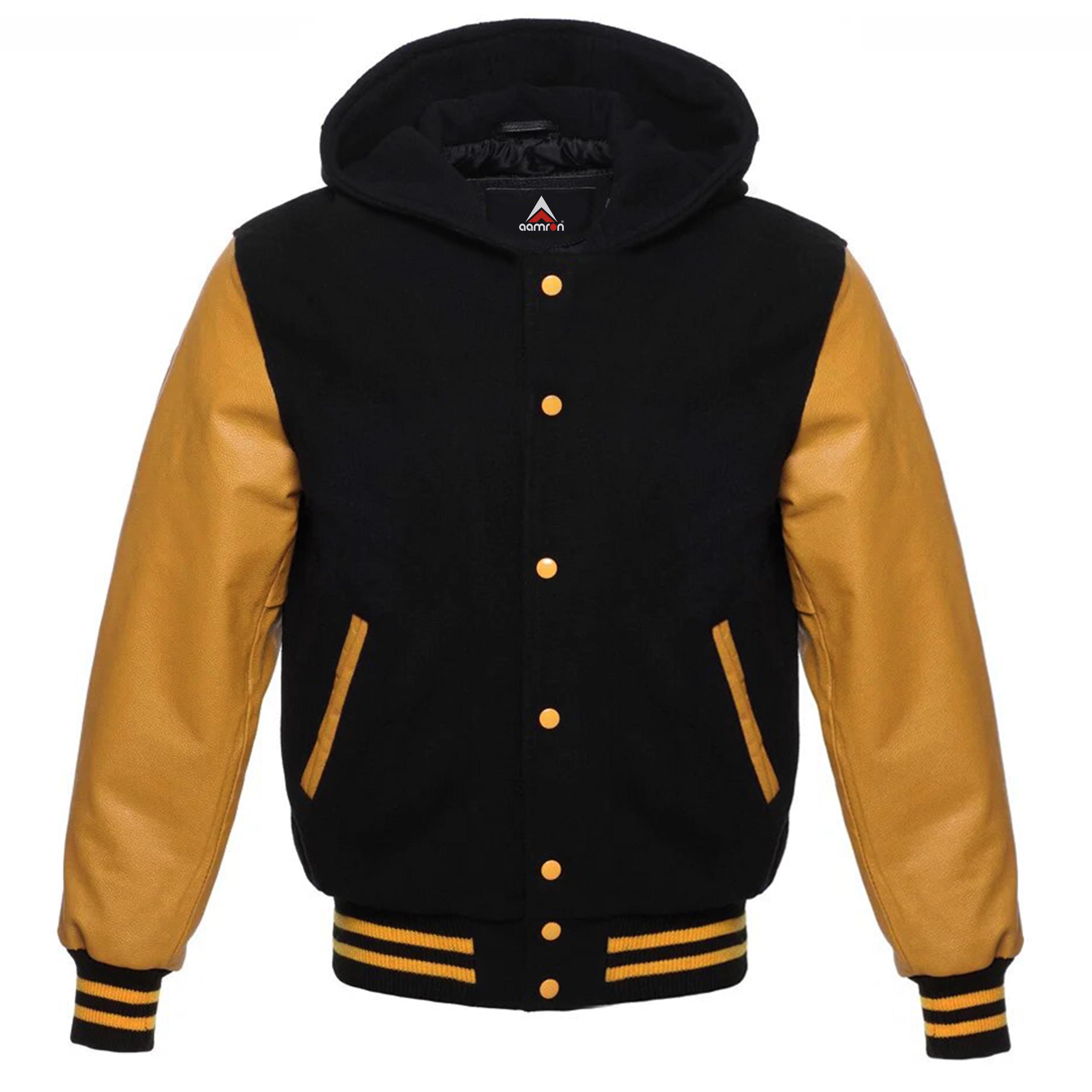 Custom Letterman Jacket: Black Wool & Yellow Leather Varsity 