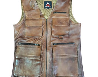 Men&#39;s Brown Leather Vest: Soft Sheepskin Utility Vest