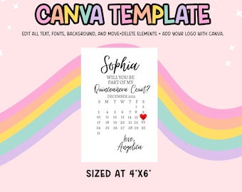 CANVA TEMPLATE - Willst du Teil meines Quinceañon Hofes werden? Kalender Quinceañon Hochzeitsangebot Karte, Save the date, Quince Proposal Sweet 16