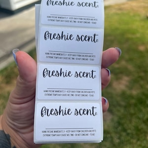 Car Freshie Scent + Care 2.25&quot;x1.25&quot; Thermal Printed Labels - Freshie Care/Warning Stickers