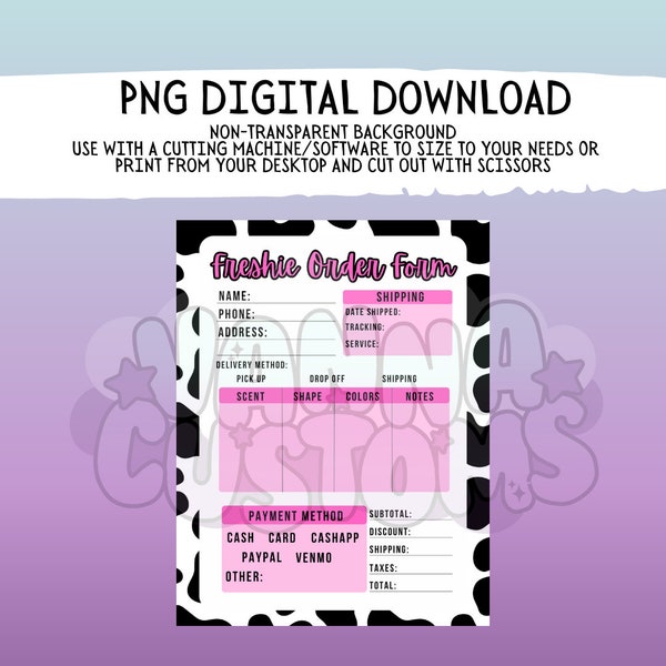 Hot Pink Cow Print Car Freshie Printable Order Form - PNG DIGITAL DOWNLOAD