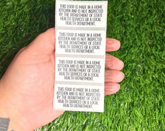 CUSTOMIZABLE Cottage Food Law Home Bakery Labels - Made In A Home Kitchen 2” x 1" Thermal Printed Labels - Non-Inspection Statement