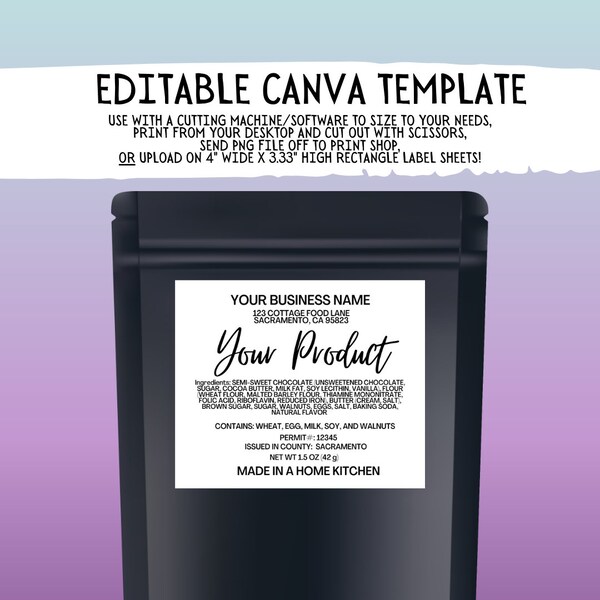 Rectangle California Cottage Food Business Label Template Canva EDITABLE DOWNLOAD - Cottage Law - Home Bakery - Made In A Home Kitchen