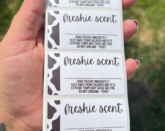 Cow Car Freshie Scent + Care 2.25"x1.25" Thermal Printed Freshie Scent Label - Freshie Sticker - Cute Western Car Freshie Stickers