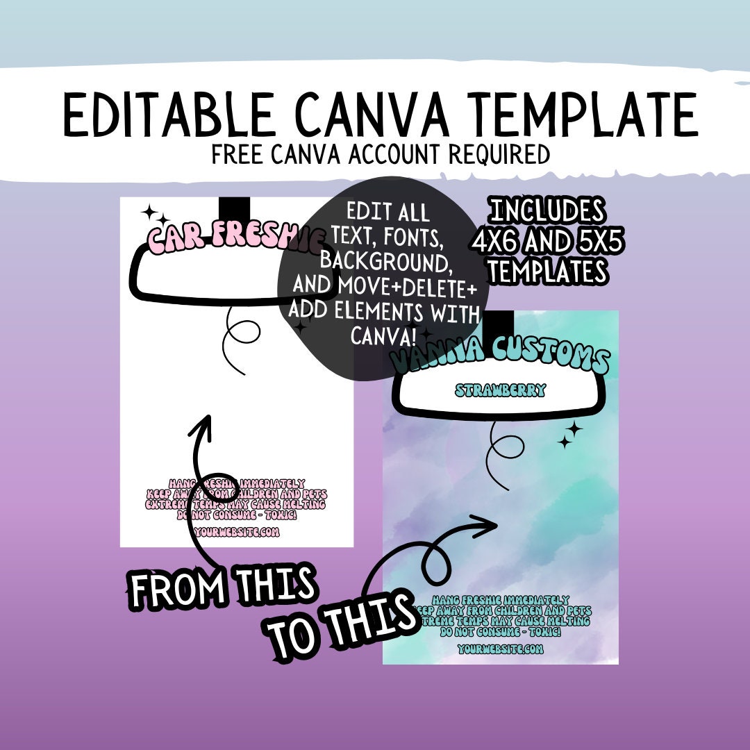 Car Freshie Editable CANVA TEMPLATE 4X6 5X5 Car Freshie Package Inserts