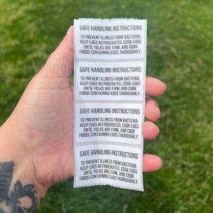 Safe Handling Instruction Stickers For Eggs - 2.25”x1.25” Thermal Printed Stickers