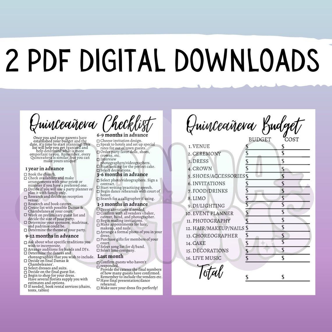 Quinceañera Checklist and Budget Quince Planner 2 PDF DIGITAL DOWNLOADS ...