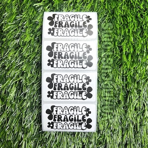 Retro Daisy Fragile Fragile Fragile 2.25”x1.25” Thermal Printed Small Business Packaging Stickers