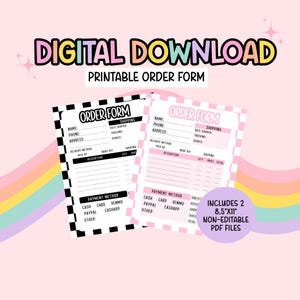 DIGITAL DOWNLOAD - Pink and Black Checkerboard Order Form - Non Editable Printable PDF