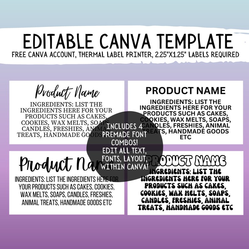 Business Ingredient Editable CANVA TEMPLATE 2.25x1.25 Thermal Label ...