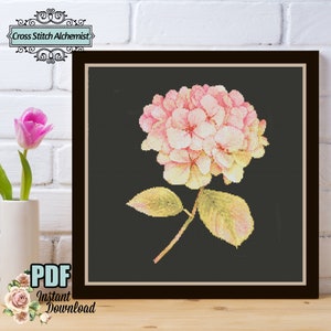 Pink Hydrangea Flower Counted Cross Stitch Pattern, Floral PDF Cross Stitch Pattern, Instant Download Cross Stitch PDF Pattern,