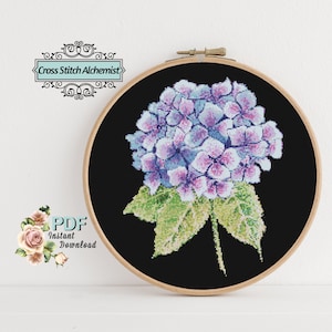 Hydrangea Flower Counted Cross Stitch Pattern, Floral PDF Cross Stitch Pattern, Instant Download Cross Stitch PDF Pattern,