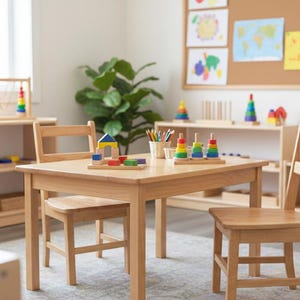 Close-up of the ladder-back design on the 14-inch wooden toddler chair, showing the sturdy construction and natural wood grain finish.