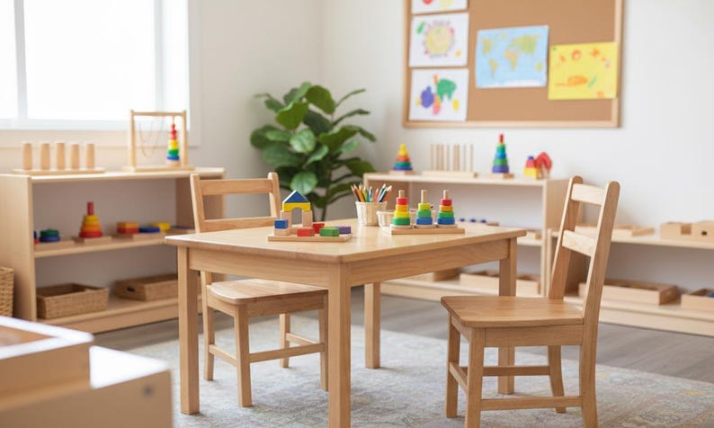 Close-up of the ladder-back design on the 14-inch wooden toddler chair, showing the sturdy construction and natural wood grain finish.