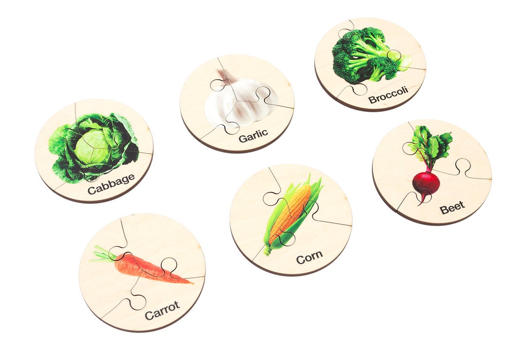 Six Vegetable-themed Three-part Puzzles | Montessori Materials | Infant ...
