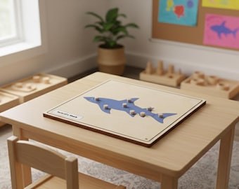 Puzzle d'anatomie de requin Montessori | Jouet à boutons en bois pour enfants
