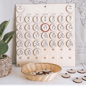 Montessori Wooden Calendar with Tiles | Handmade Learning Tool | Home & Classroom Wall Decor
