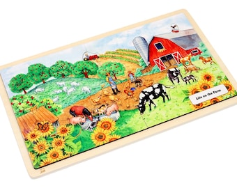 Life on the Farm Wooden Puzzle: Montessori Homeschool Toy