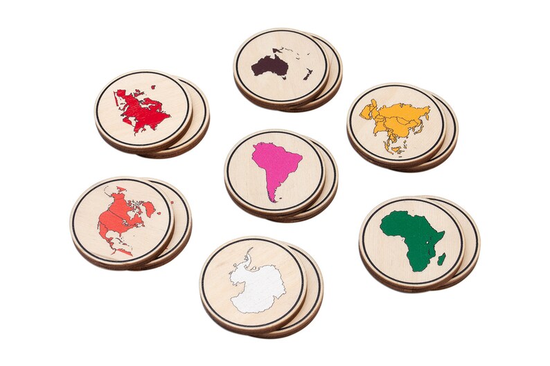 Wooden Memory Game Continents Montessori Materials Matching Activity