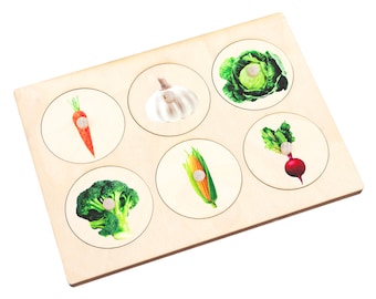 Six Vegetables Puzzle | Montessori Material | Infant and Toddler | Fine Motor Skills