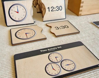 Wooden Time Activity | Time Activity | Telling Time | Time Learning | Clock Activity | Flash Cards