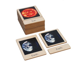 The Solar System Wooden Nomenclature Cards (3-6) - 3 Part Cards - Montessori Science Materials - Flash Cards - Montessori Math