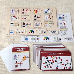 Ácidos, bases y sales / Rompecabezas de madera Montessori / Montessori imprimible / Química imprimible