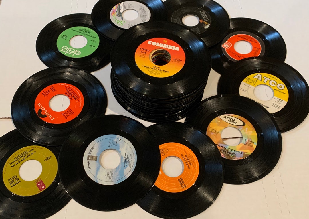 Lot of 50 Used 45RPM 7 Vinyl Records From 1970 s for Crafts and Lot of 50 Used 45RPM 7 Vinyl Records From 1970 s for Crafts and
