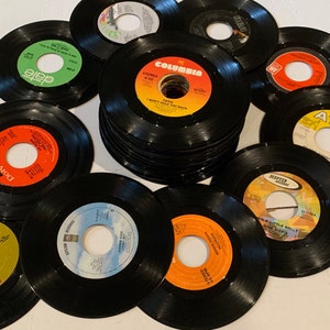 Lot of 50 used 45RPM 7” vinyl records from 1970’s for crafts and decorations
