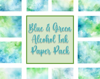 12 Pack Blue & Green Alcohol Ink Paper! Digit Paper, Alcohol Ink Background, Digital Paper Pack, Blue and Green Paper Pack