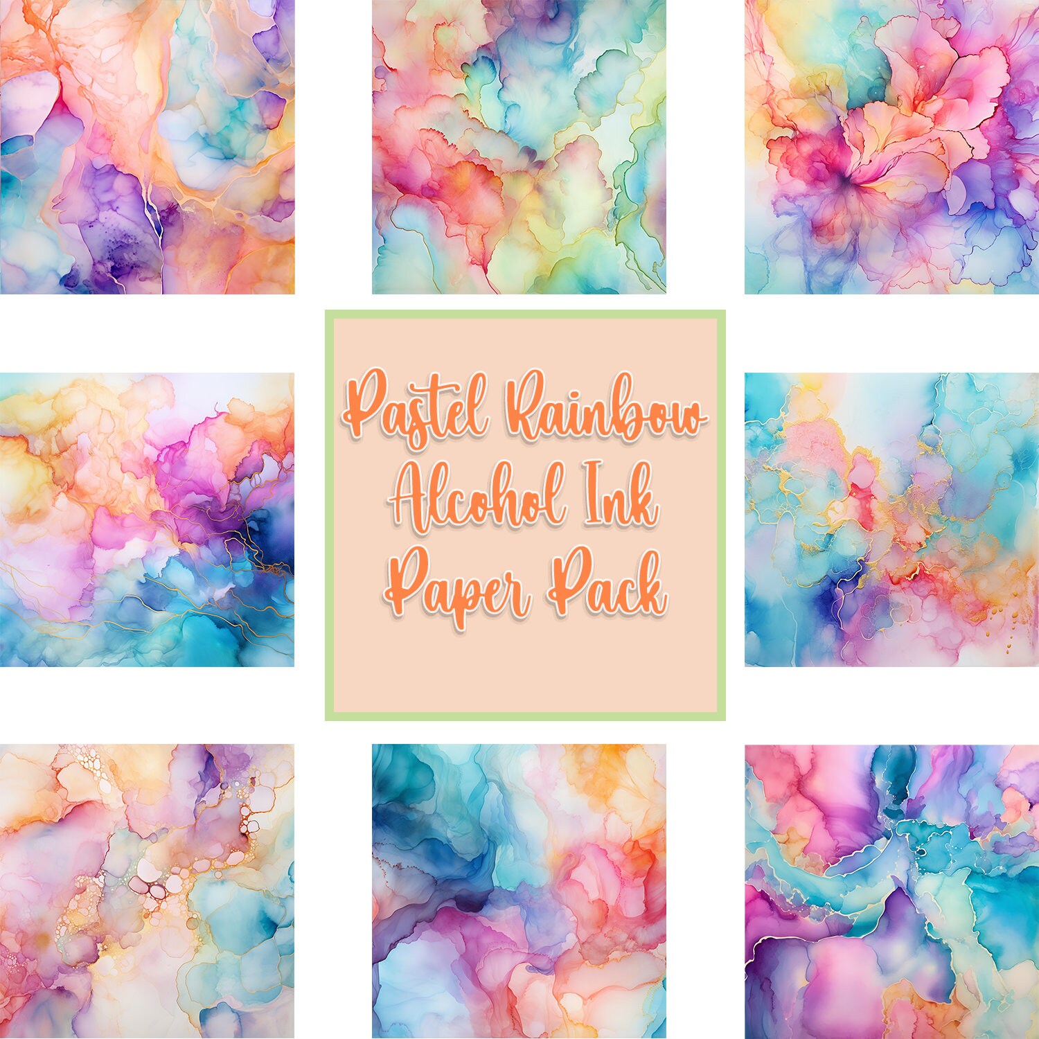 10 Pack Pastel Rainbow Alcohol Digital Paper, Pastel Rainbows, Pastel Alcohol Ink, Pastel Background, Digital Clip Art, Digital Paper Pack