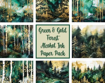 8 Pack Green & Gold Forest Alcohol Ink Paper! Green and Gold Forest, Alcohol Ink Paper, Alcohol Ink Background, Clipart, Clip Art