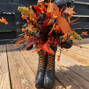 Witch Boots centerpiece. Black Halloween decor perfect for Halloween Table. Halloween photo prop.