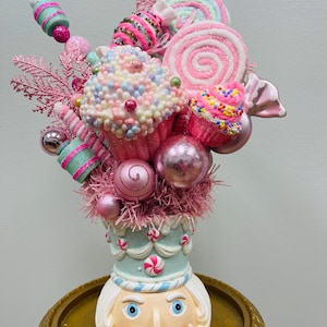 Whimsical Nutcracker Candyland Centerpiece, Pastel Christmas Table Decor, Sweet Treat Cupcake Ornament Arrangement, Nutcracker Candy Christm