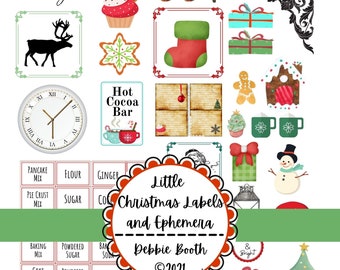 Little Christmas Labels and Ephemera Junk Journal art Printable Digital Download