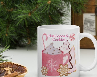 Hot Cocoa, Cookies and Candy Canes White glossy mug choose size