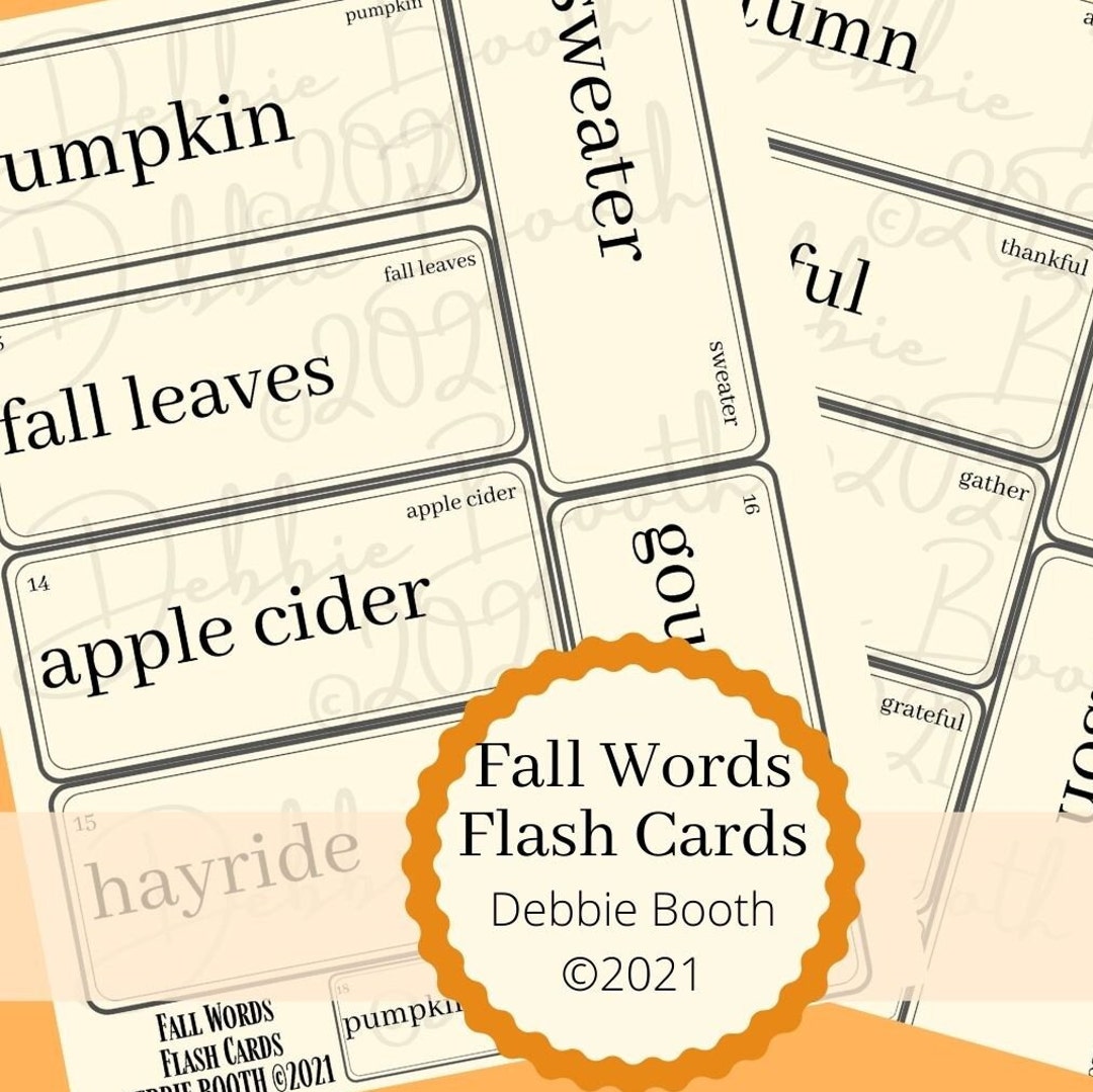 Fall Words Flash Cards Printable Junk Journal Autumn Words Digital ...